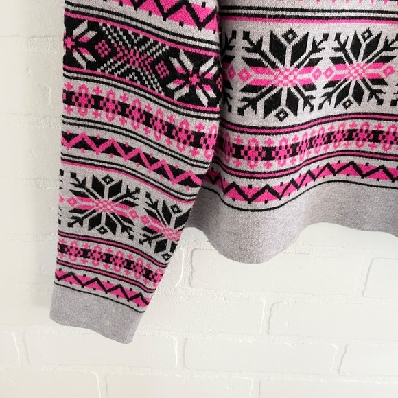 Revolve x Joie Knit Sweater Fair Isle Designer Gray Pink Black High mock neck L - Picture 4 of 10